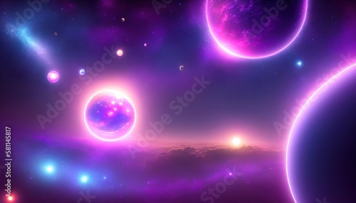 Watercolor illustration. Curvy shape cosmic sticker with spaceman  rocket  planet and golden comet. Space clip art isolated on white background  generative AI