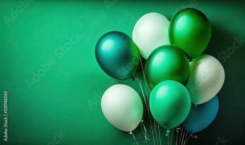  a bunch of balloons that are in the air on a green background with a green wall in the background and a green wall in the background. generative ai