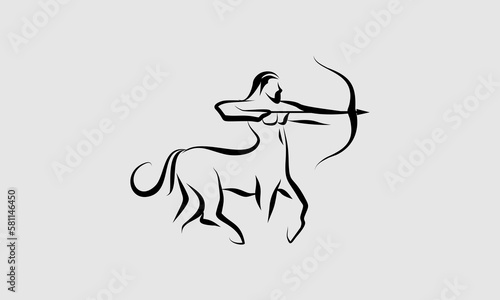 Line art centaur with arrow logo design