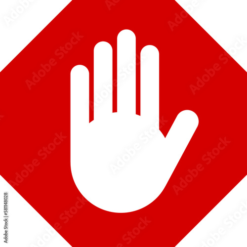 Red Stop Hand Block Octagon Sign or Adblock or Do Not Enter or Forbidden Icon without White Outline Contour. Vector Image.