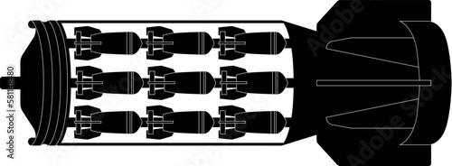 cluster munition, cluster bomb, submunition bomb a form of air dropped or ground-launched explosive weapon detailed realistic silhouette. Model RBK-500-255-PTAB-10-5, -AMC48024-1-РБК-500-255-2
