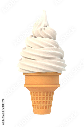 Vanilla soft ice icecream in waffle cone, png clipart isolated on transparent background
