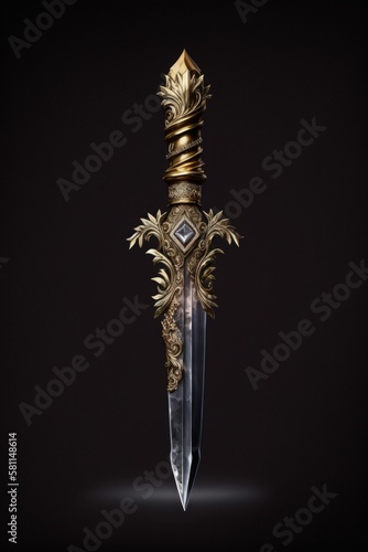 Fancy Ornate Ceremonial Dagger for Fantasy RPG Isolated on Dark Background [Generative AI]