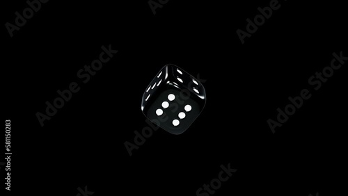 Black dice 4K seamless loop cycled. Alpha channel transparent background.