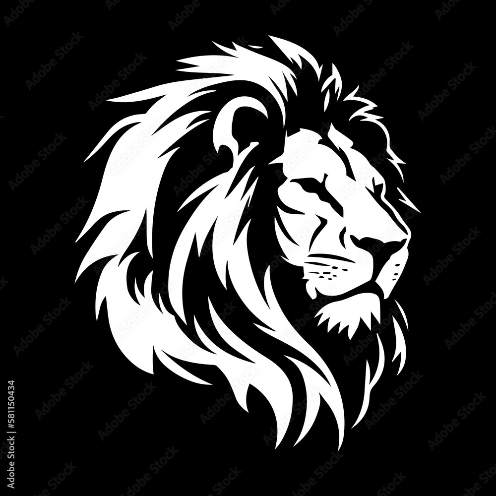 Fototapeta premium Black and White lion Head for Logo Design, Generative AI