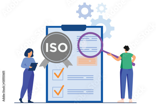 ISO rules and regulations with character and documentary files for rules of ISO in customer safety and customer satisfaction in ISO official legislations for stamp and documents vector eps