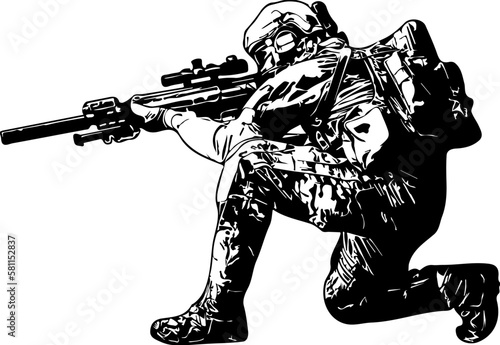 The Defenders  A Silhouette of Military Soldiers in Firing Pose  Armed and Ready  A Sketch Drawing of an Army Soldier in Weapon Pose  Military Soldiers Prepared for Combat