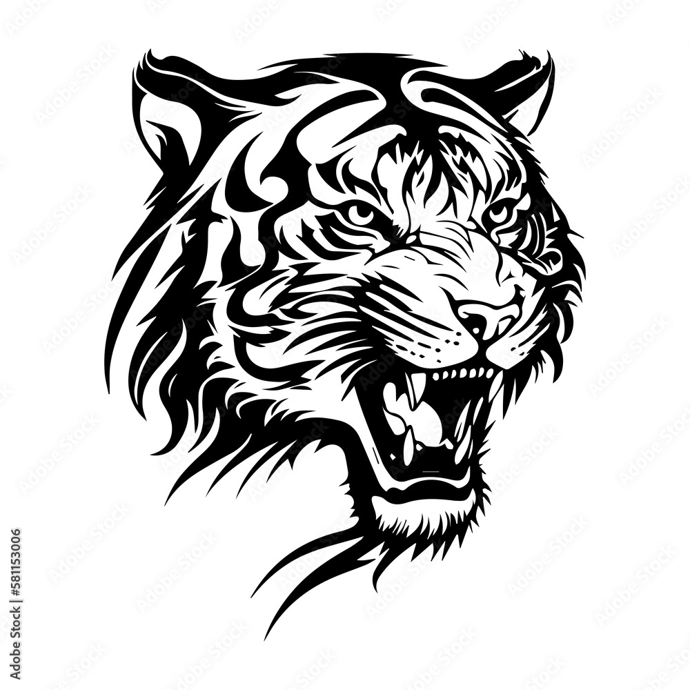 Black and White Tiger Head for Logo Design, Generative AI