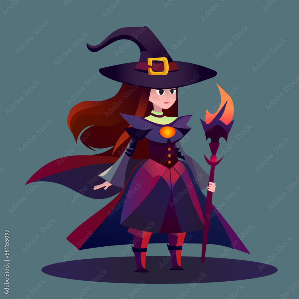Game character - witch. Vector illustration, cartoon style Game character - witch. Vector illustration, cartoon style