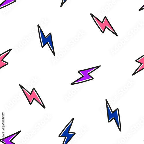 Seamless pattern with colorful lightning bolt