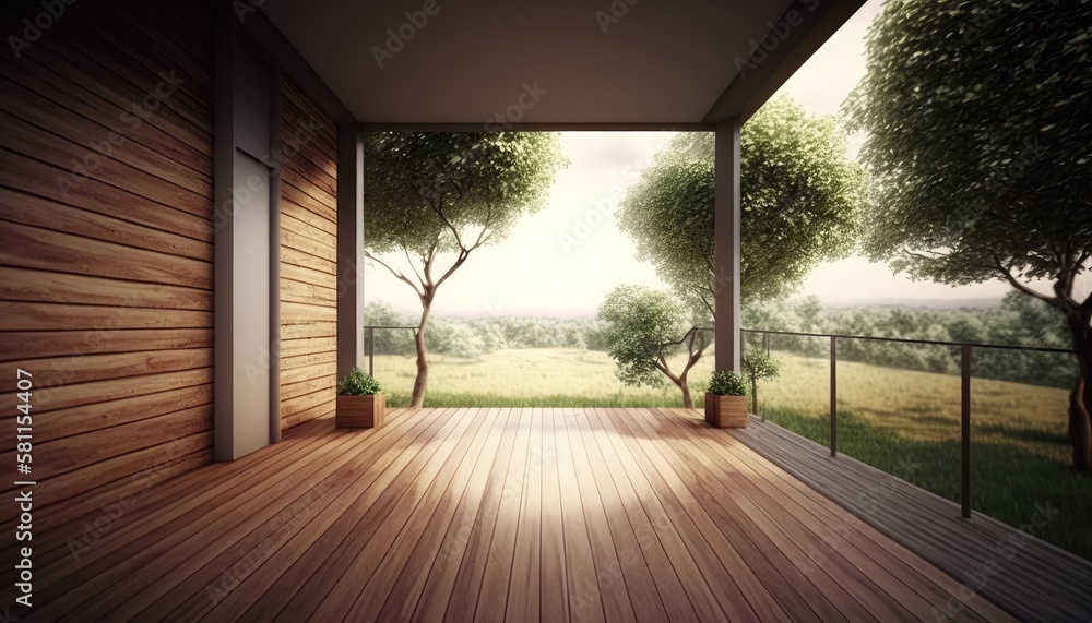 Fototapeta premium Modern wooden terrace close to nature