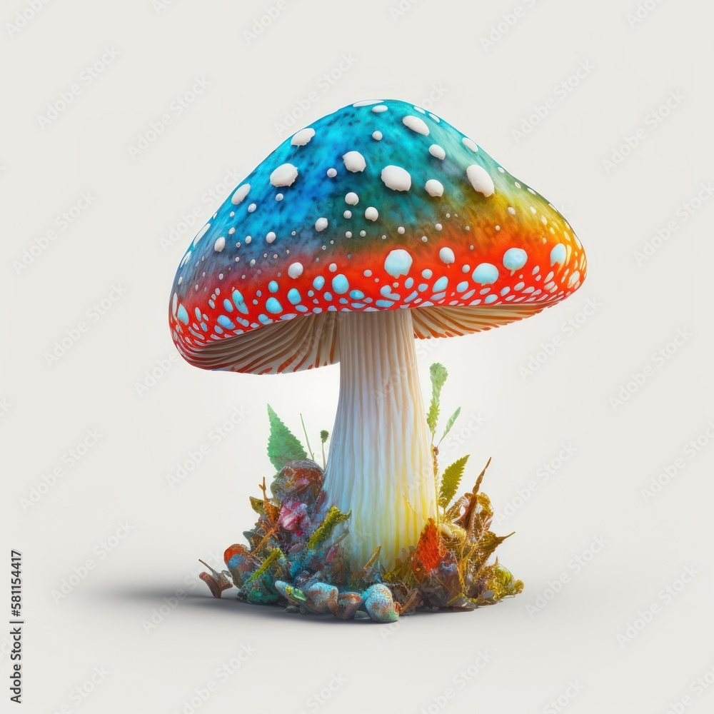 magic mushroom, psychedelic, isolate white background, GENERATIVE AI