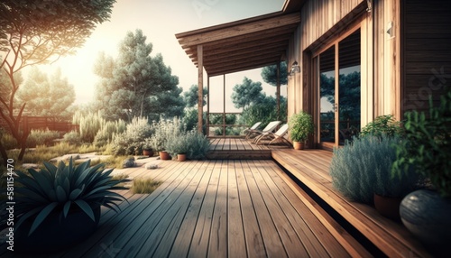 Modern wooden terrace close to nature