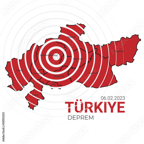 Turkey, earthquake February 6, 2023. Vector Illustration of the Map of Turkey on White Background. EPS 10