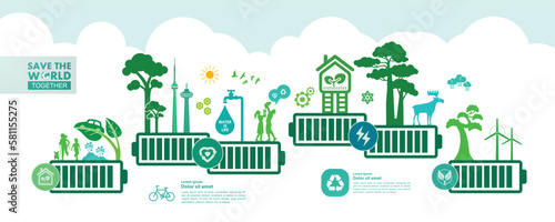 Save the world together green ecology vector illustration.