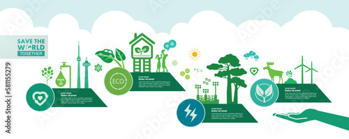 Save the world together green ecology vector illustration.