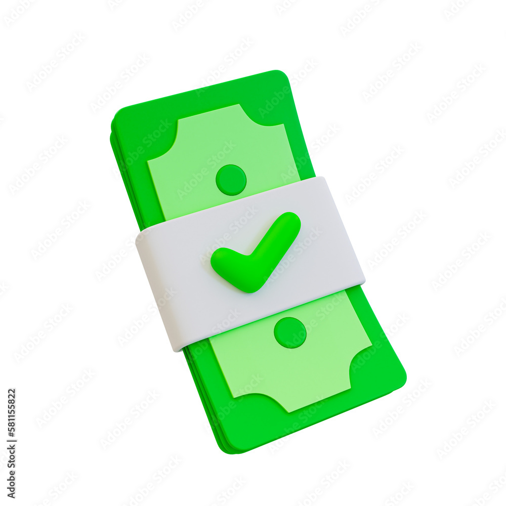 3d minimal financially confirmed. transaction success. A bunch of banknotes with a check mark. 3d illustration. 3d minimal financially confirmed. transaction success. A bunch of banknotes with a check mark. 3d illustration.
