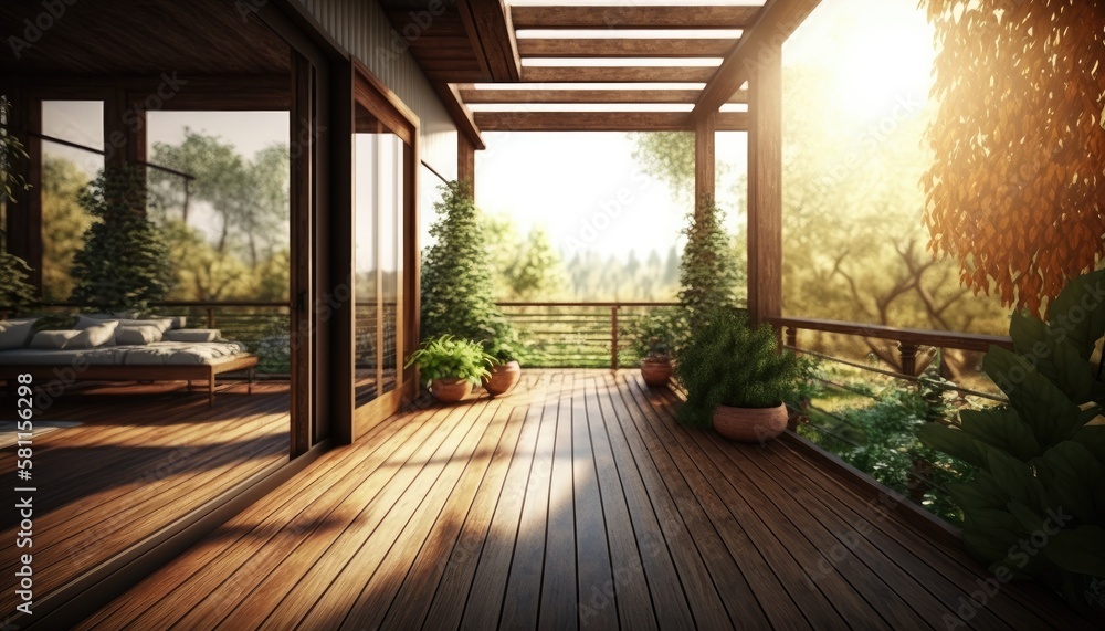 Fototapeta premium Modern wooden terrace close to nature