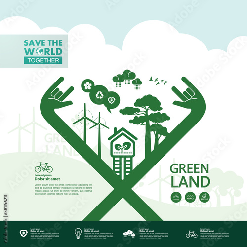 Save the world together green ecology vector illustration.