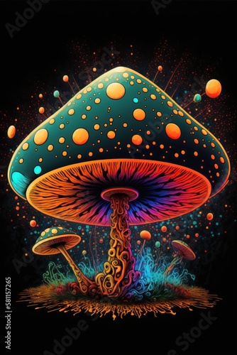 bioluminescent, psychedelic, mushrooms , magic, GENERATIVE AI