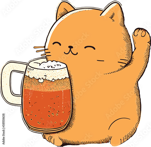 Vector image of cat drinking beer.