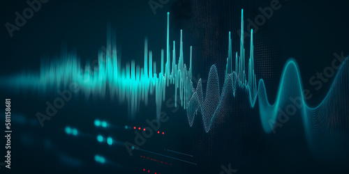 Blue neon color Abstract technology background, Network light effect. Concept visualization of sound waves. Generation AI