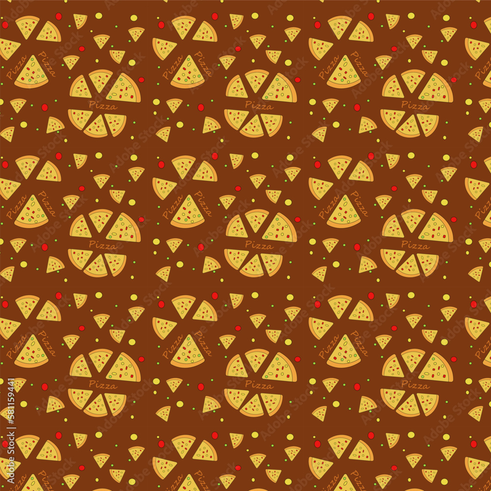 seamless pattern with pizza on brown background, food illustration, eps 10 seamless pattern with pizza on brown background, food illustration, eps 10