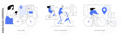 City bike rental abstract concept vector illustrations.