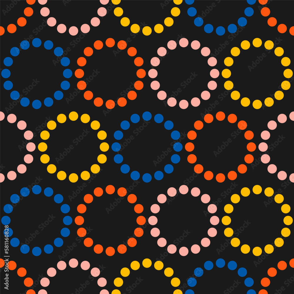 Black seamless pattern with colorful circles. Black seamless pattern with colorful circles.