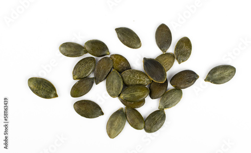 Pumpkin Seeds Isolated  Raw Pepita Grains  Scattered Green Healthy Nuts  Pumpkin Seed Group on White