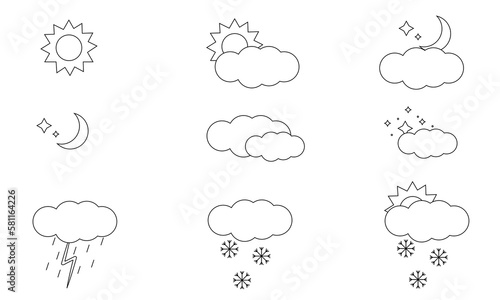Weather Linar icons set, isolated, meteorology, climate