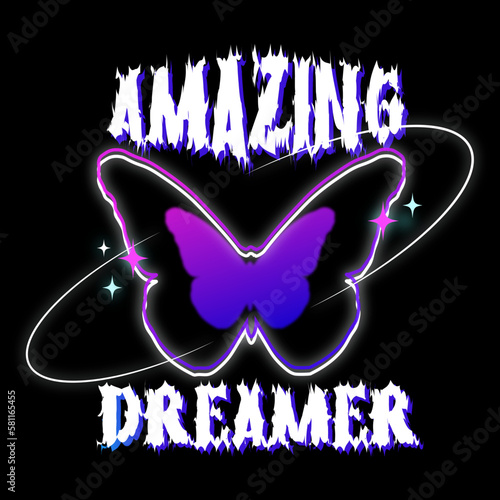 Modern amazing gothic butterfly poster y2k style. Y2k design aesthetic. Vector illustration of cool 00s design. Cool trendy vector print for streetwear and other 