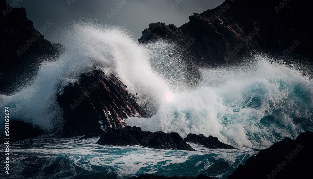 waves crashing onto a rocky shore made with generative ai waves crashing onto a rocky shore made with generative ai