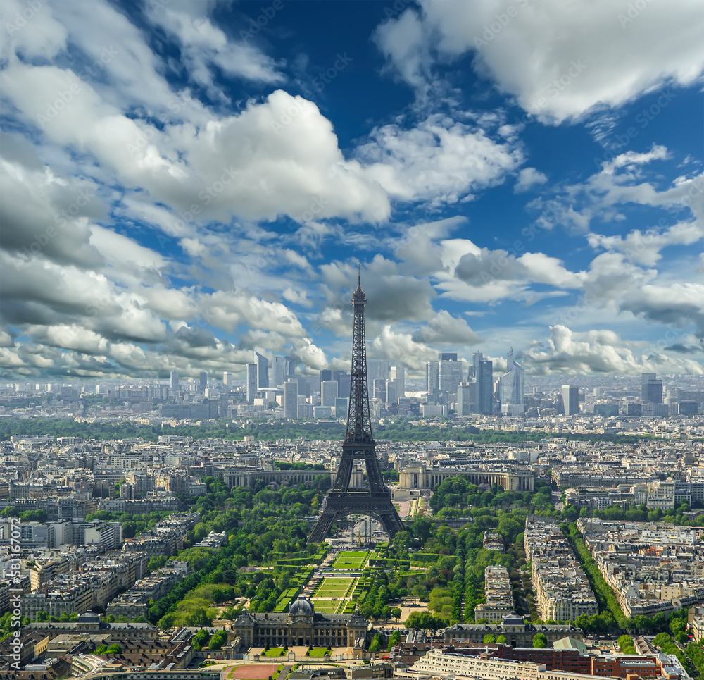 Paris skyline (cloudy summer day) , France