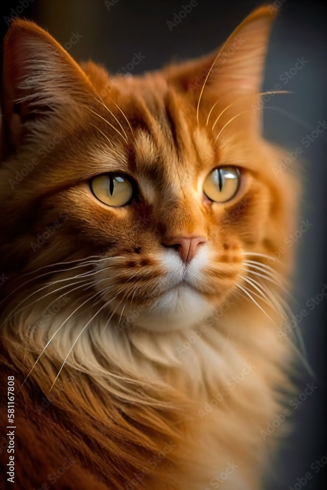 Chat roux tigré, mignon sur fond noir, portrait d'animal domestique, ia générative 1 Chat roux tigré, mignon sur fond noir, portrait d'animal domestique, ia générative 1