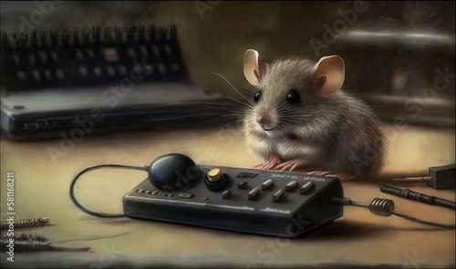  a mouse sitting on top of a keyboard next to a mouse mouse and a mouse mouse on top of a mouse pad and mouse pad. generative ai
