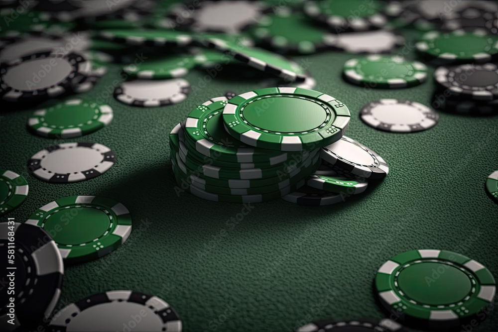 casino chips on green table surface. Ai generative casino chips on green table surface. Ai generative