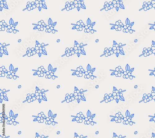 Seamless pattern of coffee tree branches. Line art. Vector illustration for coffee shops, cafes, and restaurants.