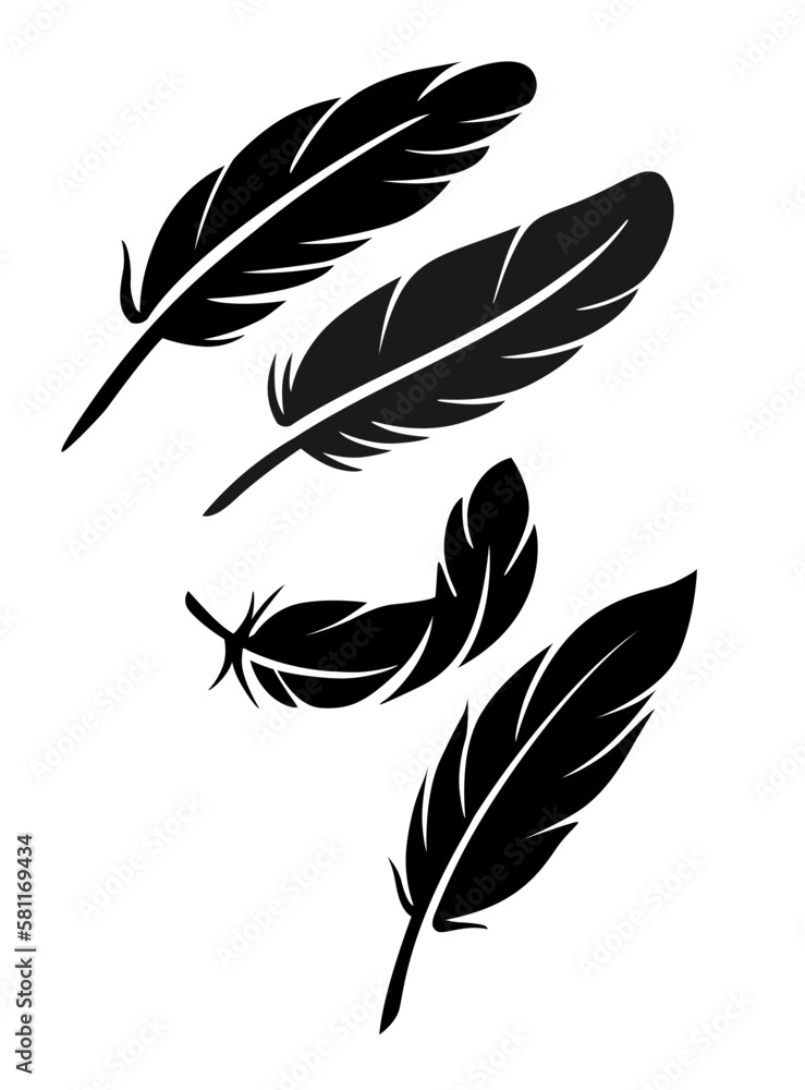 Feather vector set on white background. Feather vector set on white background.