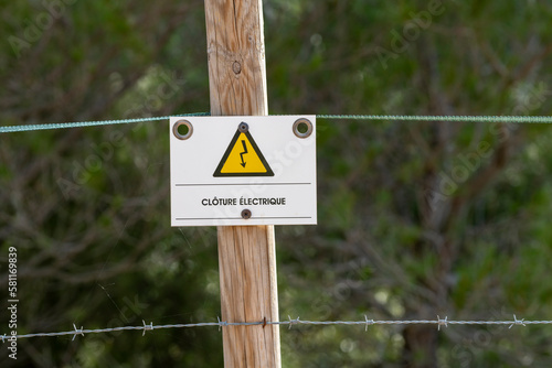 French-written Sign Board Electric Fence, Enhancing Security and Safety, South of France photo