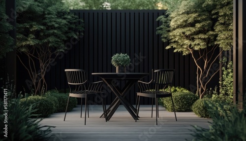 Modern black wooden terrace the perfect place for breakfast © Dniel