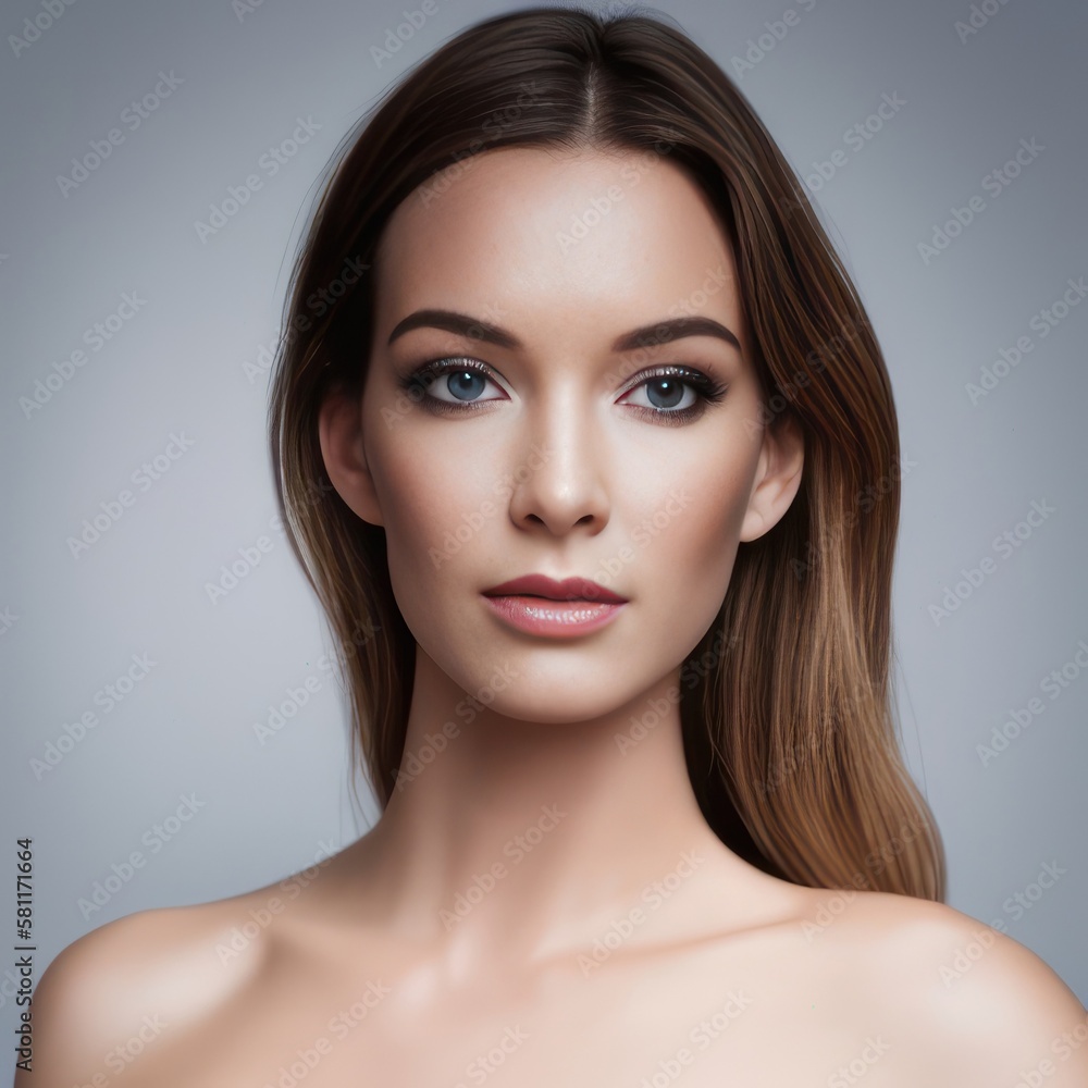 Portrait of a young woman model. Natural makeup face close up. Generative AI
Portrait of a young woman model. Natural makeup face close up. Generative AI