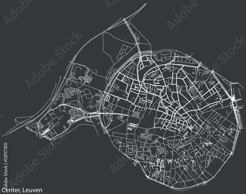 Detailed hand-drawn navigational urban street roads map of the CENTRUM (CENTER) BOROUGH of the Belgian city of LEUVEN, Belgium with vivid road lines and name tag on solid background