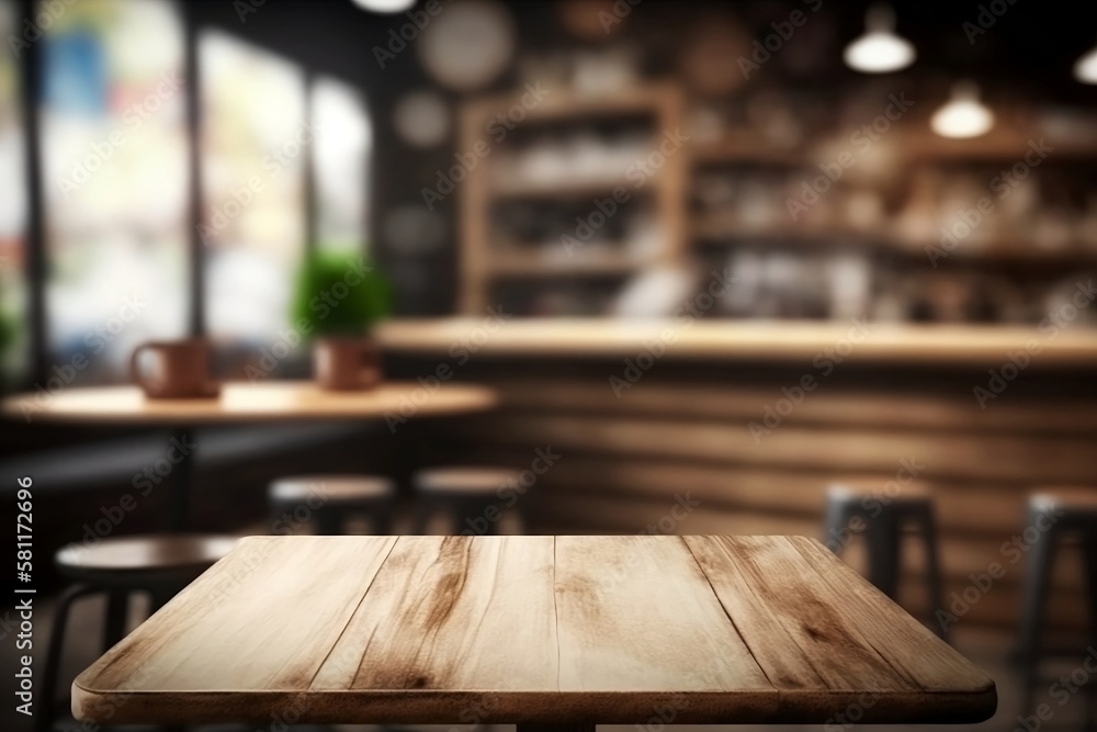 Closeup Empty Cafe Table. Blur Background for Restaurant Ambience for present coffee or product Closeup Empty Cafe Table. Blur Background for Restaurant Ambience for present coffee or product