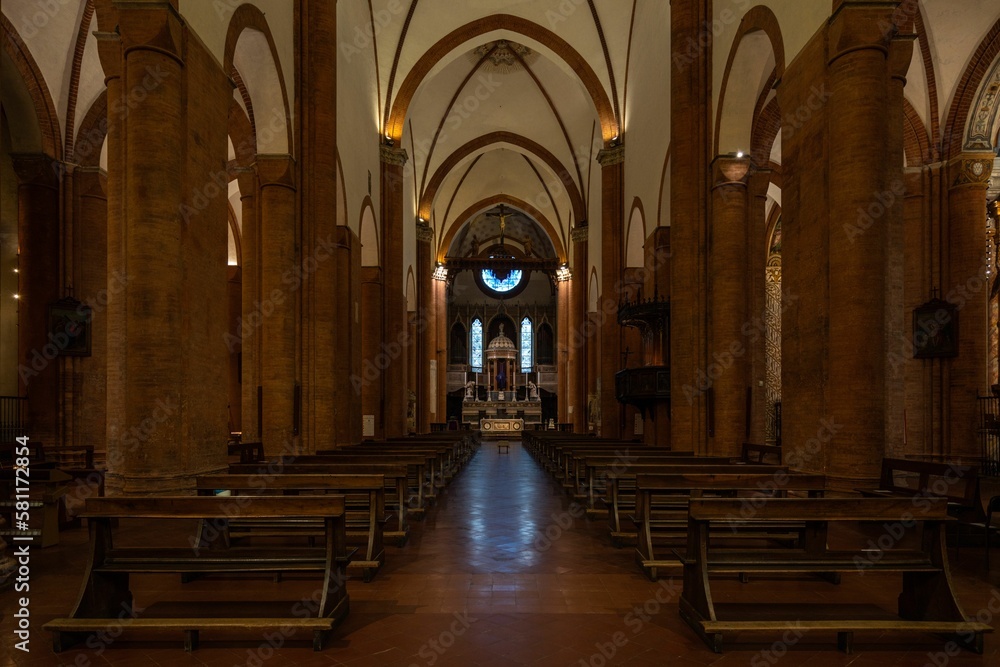 Scenic view of the beautifully decorated interior of Santa Maria del Carmine church in Pavia, Italy