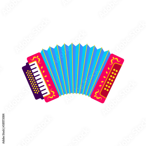 Accordion traditional colombian musical instrument, Barranquilla carnival holiday object. Vector vellanato festival music tool