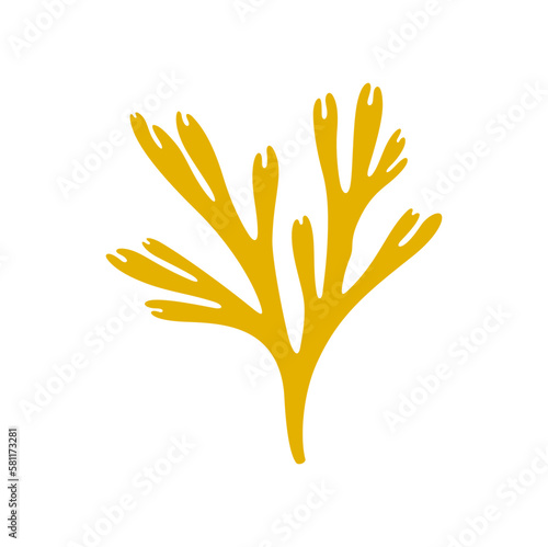 Yellow seaweed plant, galaxy coral, seaweed sea bottom decoration cartoon icon. Vector soft underwater plant, undersea fauna. Stony coral aquarium plant