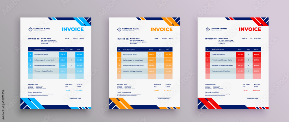 Multipurpose corporate business invoice template. Vector illustration bill form price invoice. 