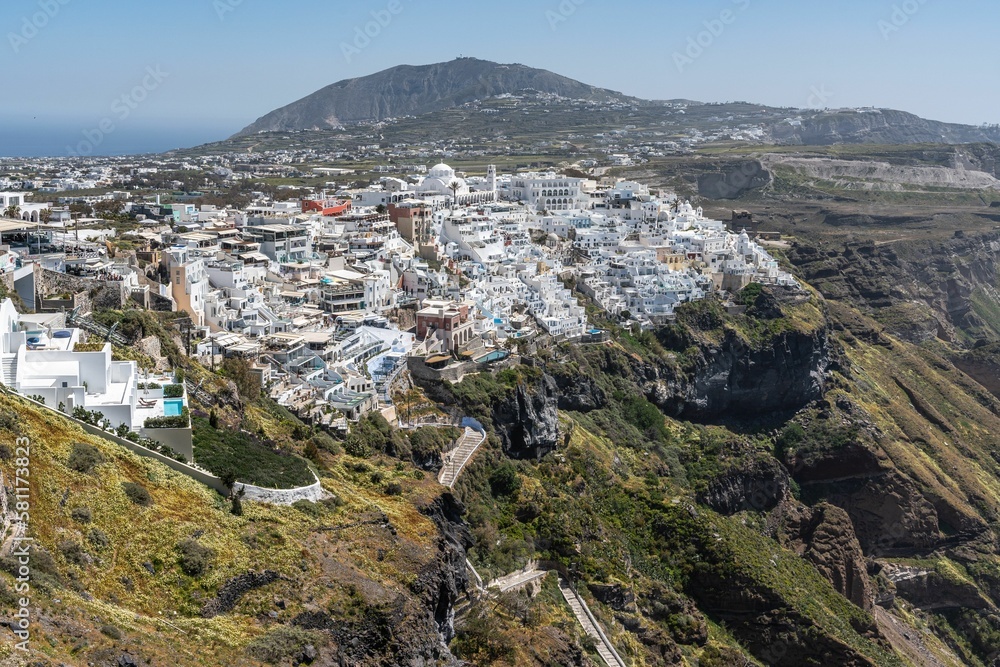 Stunning cityscape of Fira, the main town of Santorini overlooking the caldera in Greece