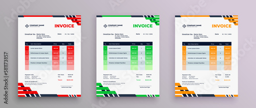 Creative invoice template vector. Business stationery design payment agreement design template.